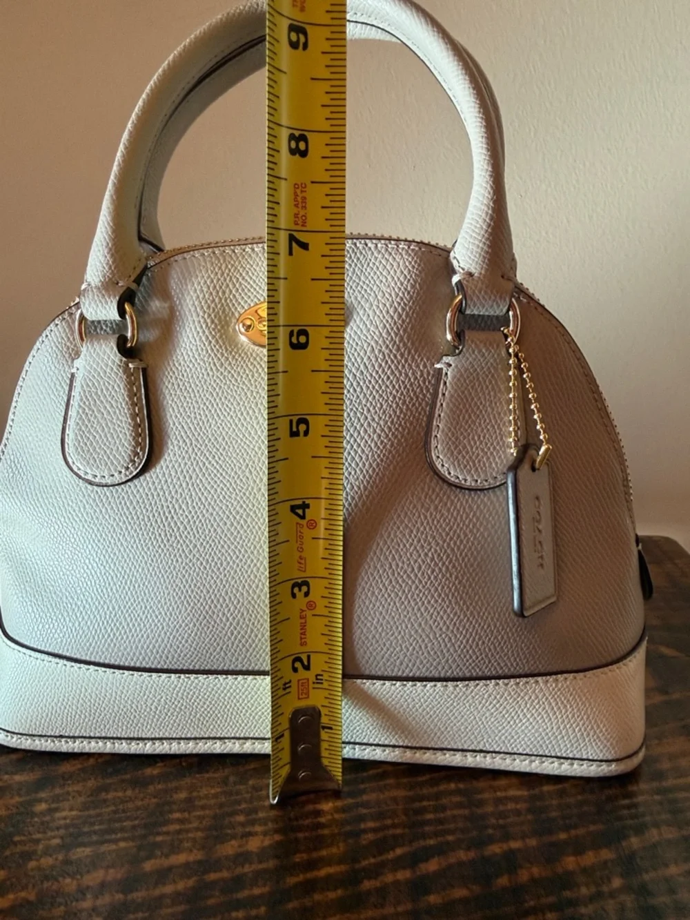 Coach Crossgrain Leather Mini Cora Domed Satchel F34517 Gray Birch Chalk